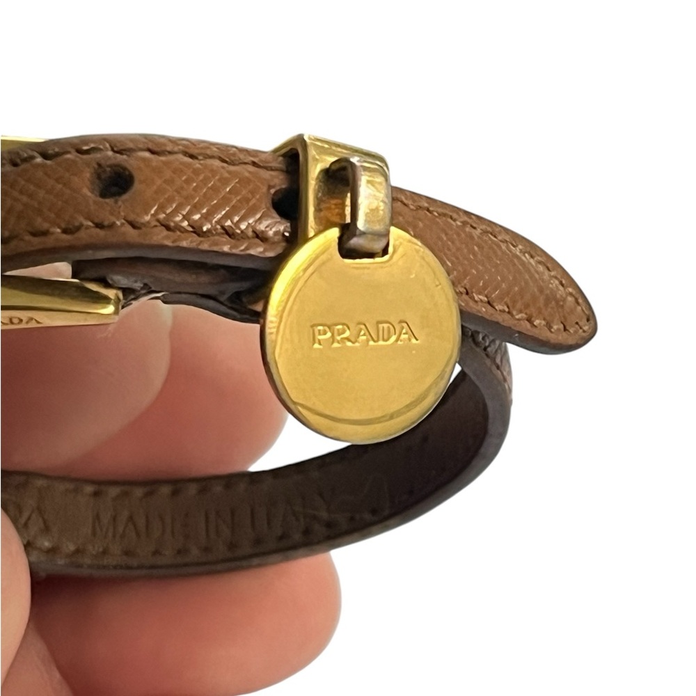 PRADA Buckle Closure Saffiano Leather Bracelet Gold Tone Medium Size